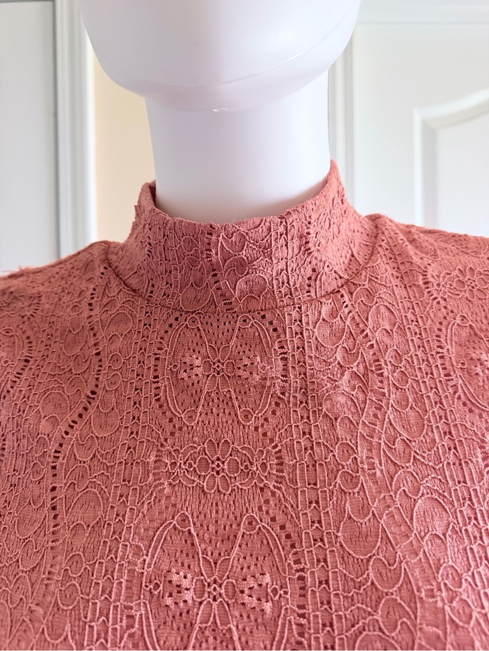 Anthropologie Dusty Rose Lace Mock Neck Top - Picture 5 of 7